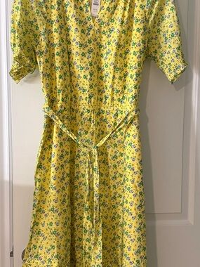 Talbots Yellow Floral Tie-Waist Maxi Dress